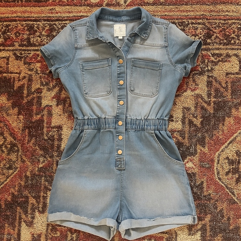 Denim Button-Up Romper
